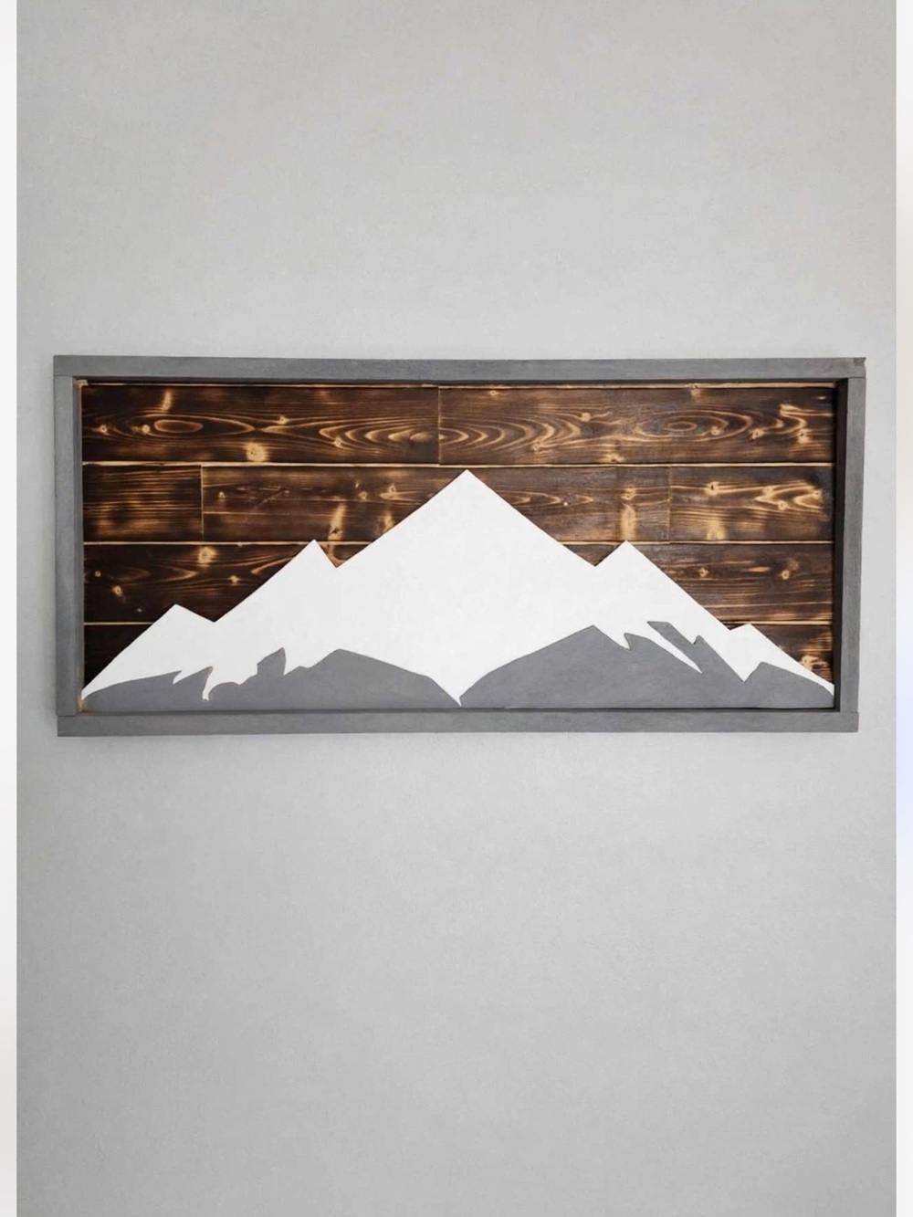 Rustic Mountain Wall Art Panel in White and Brown